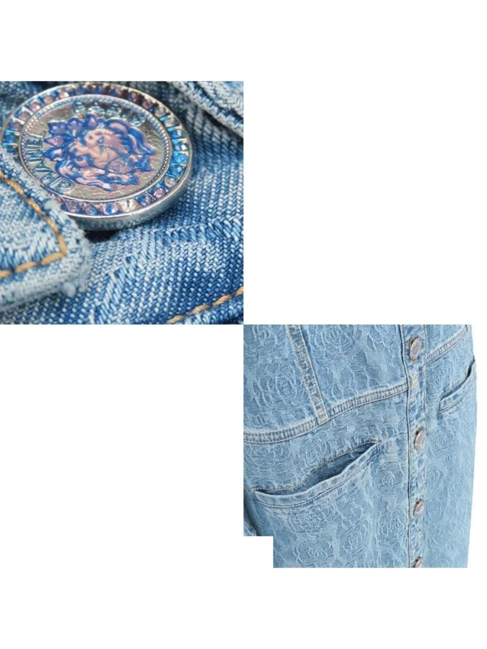 Chanel Denim Coat Blue Cotton Camellia Pattern Lion Button 23P Long Jacket 36